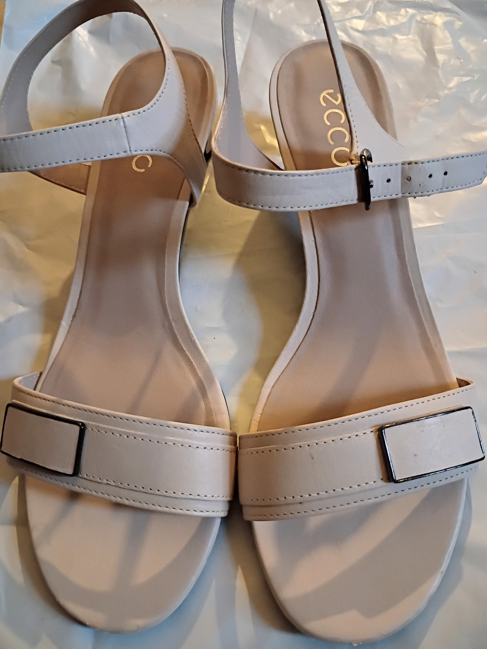 ECCO Women's Light Cream Ankle-Strap Sandals